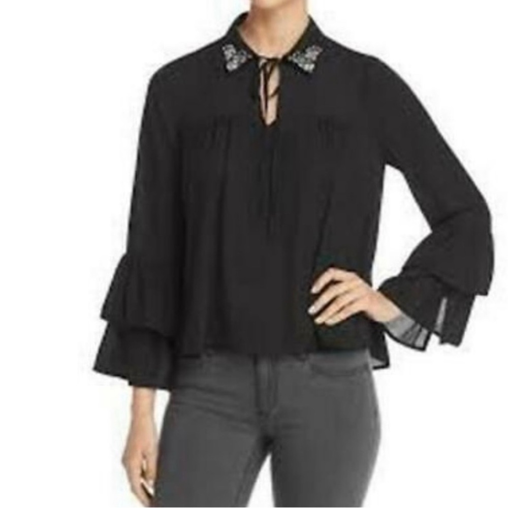 Like new Chiffon Shirt with Beads on coral sz Large
